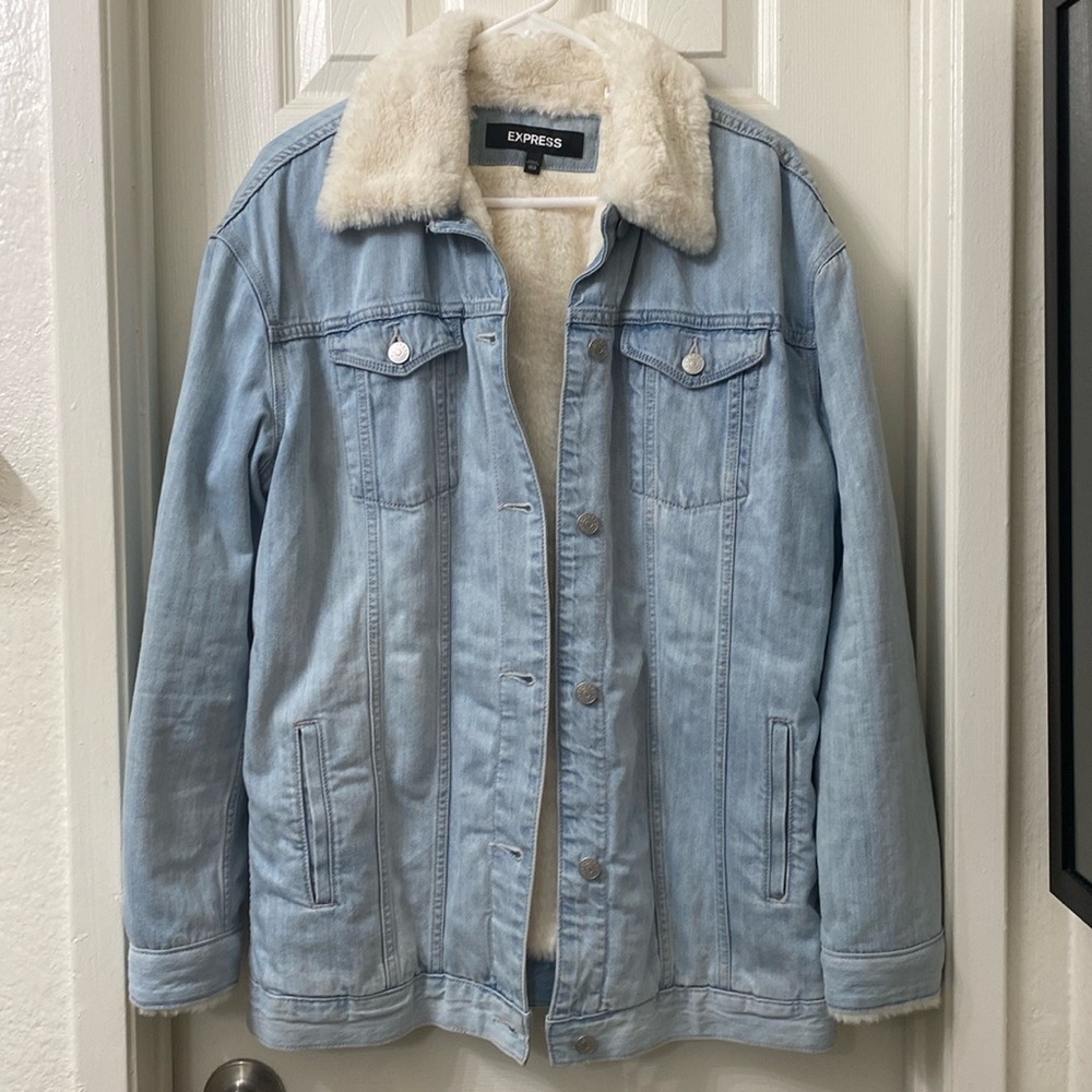 Express Longline/Oversized Denim Jacket w/Fur